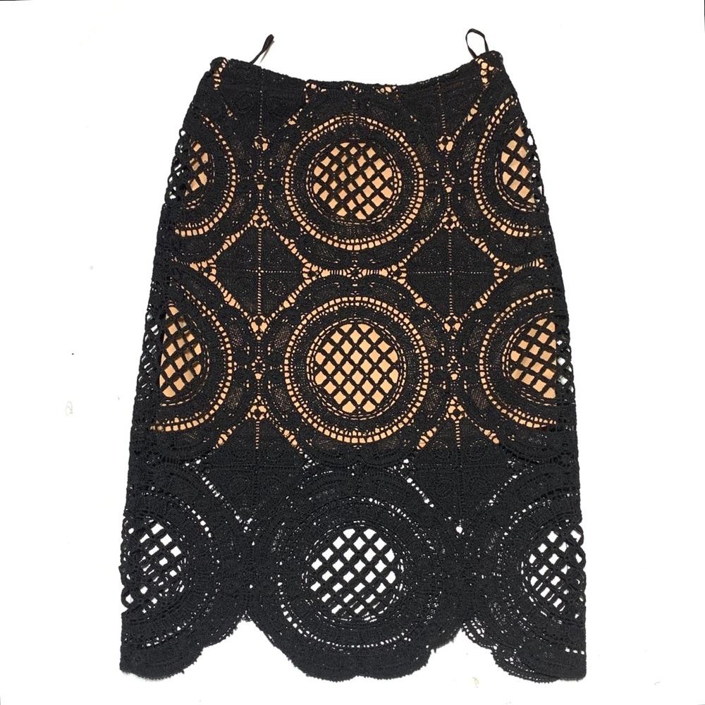 Apeach Black Tan Crochet Pencil Skirt Size Small
